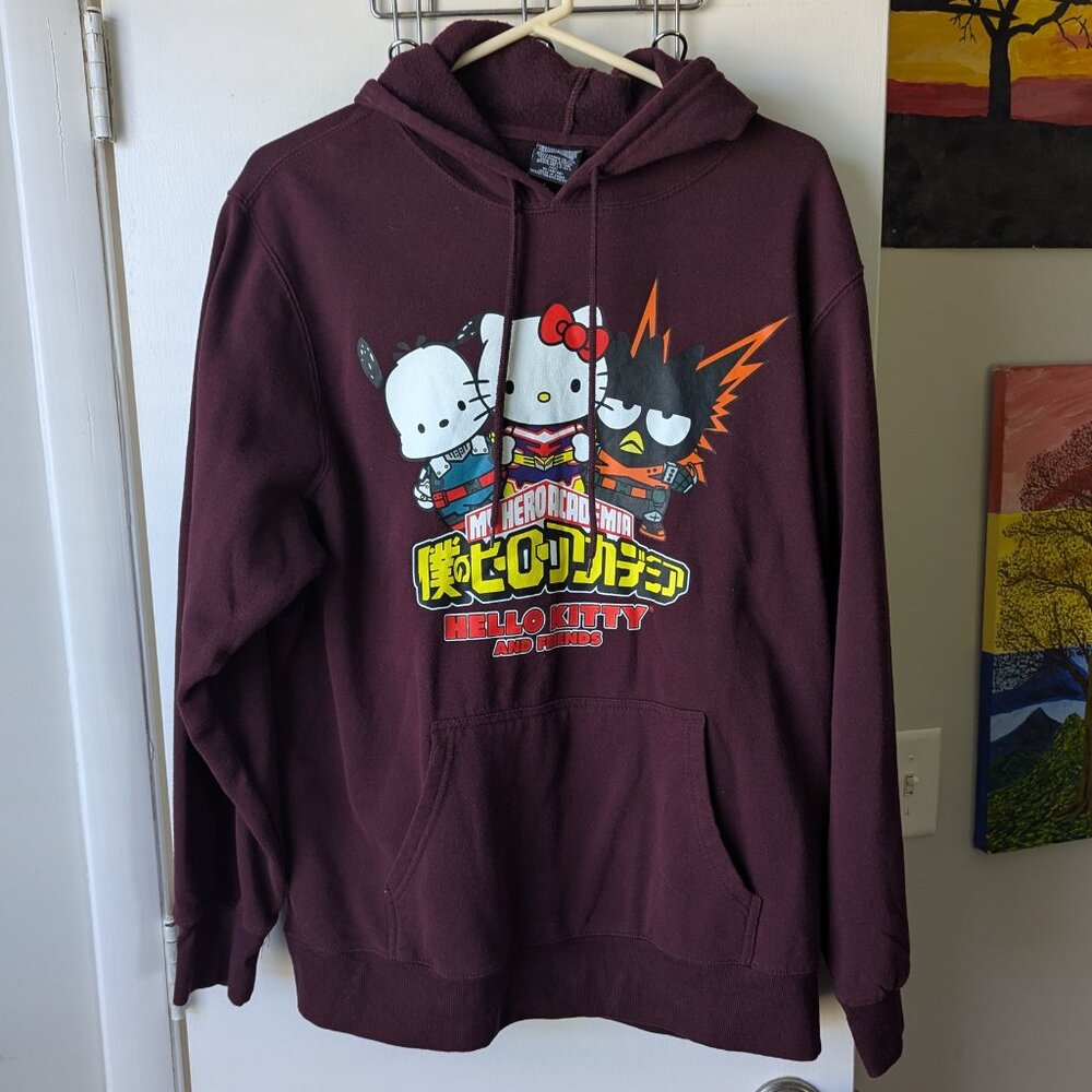 My Hero Academia Hello Kitty and Friends Maroon Pullover Hoodie Unisex Size XL